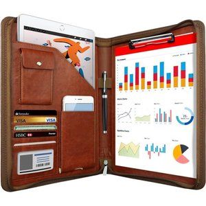 Zippered Padfolio Organizer, Leather Planner Binder, 10.2 Inch Portfolio Folder